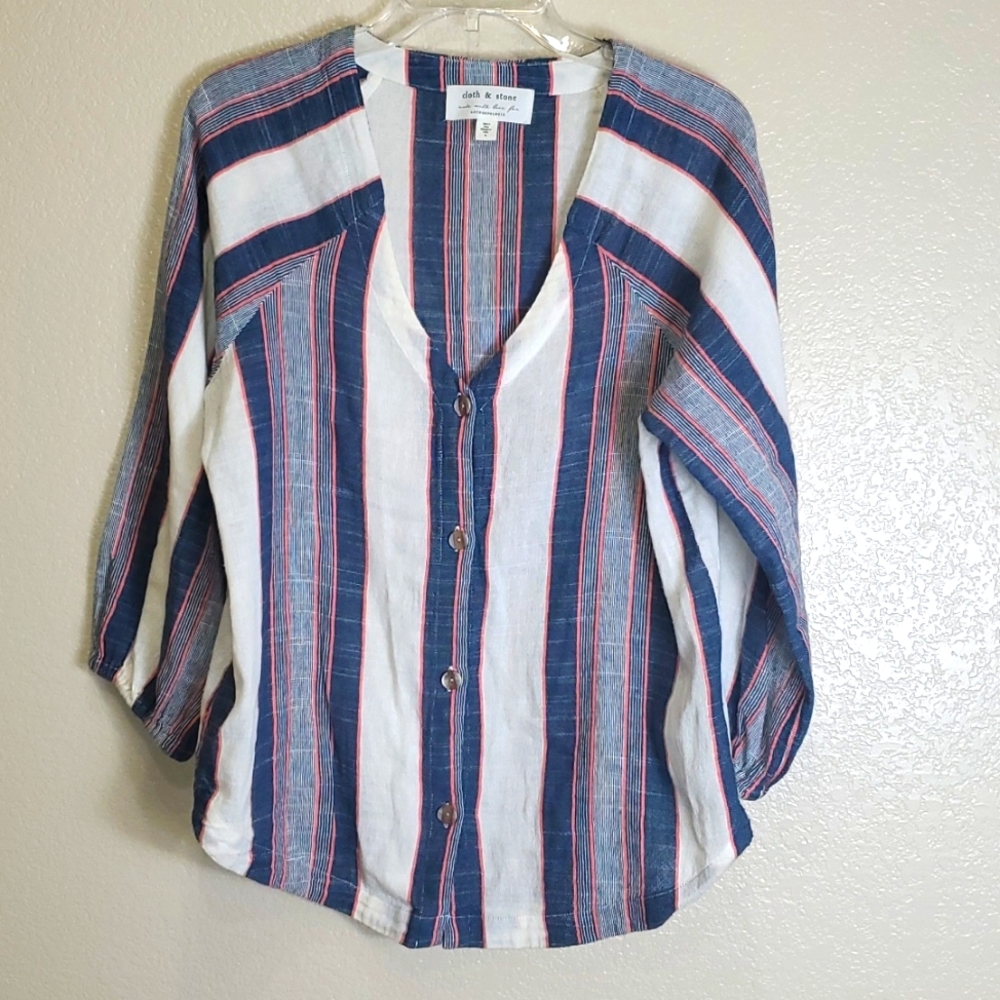 Anthropologie Cloth & Stone Striped Button Tunic Medium Casual Beach